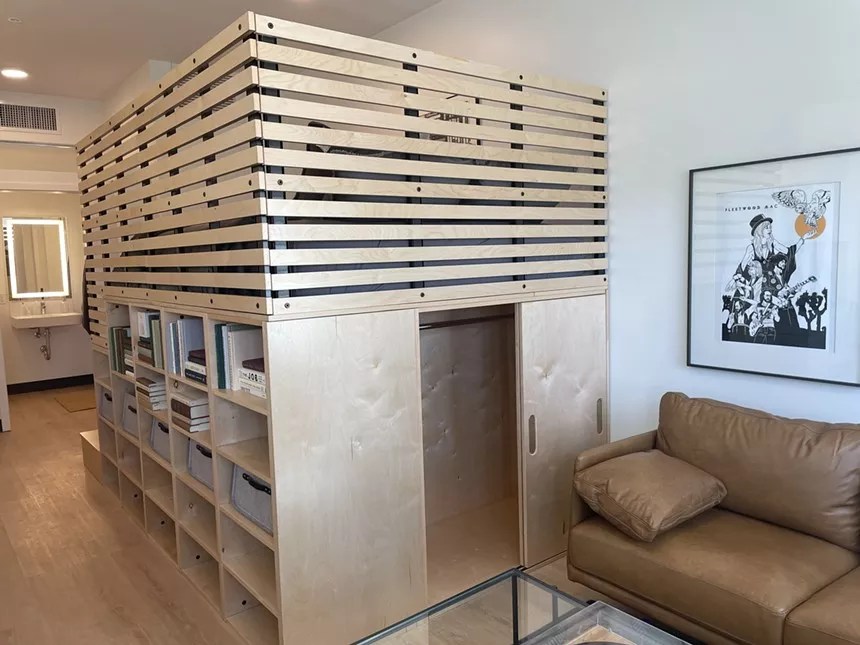 loft bed in tiny apartment