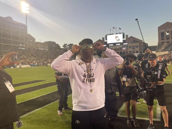 Deion Sanders putting his sunglasses on before the game against Colorado State University on Septemver 16.