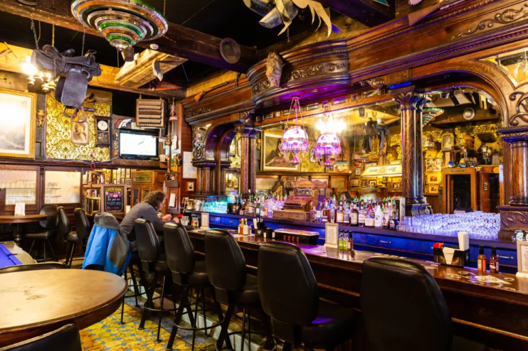 the inside of an old west bar