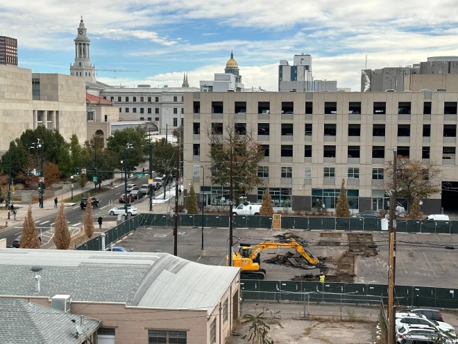 Excavation is underway at the former 1375 Elati Street parking lot.