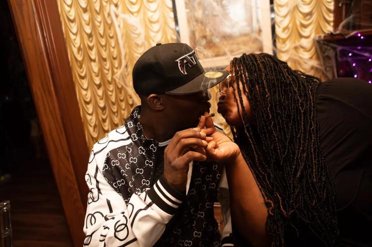 Couple smokes weed on a date