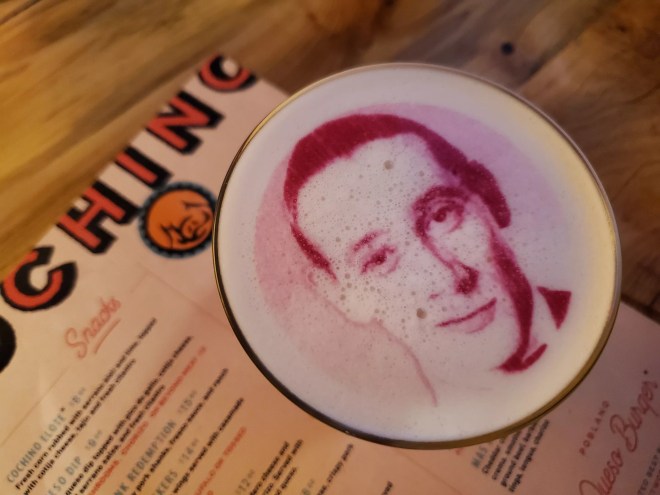 pee-wee herman printed on a foamy cocktail