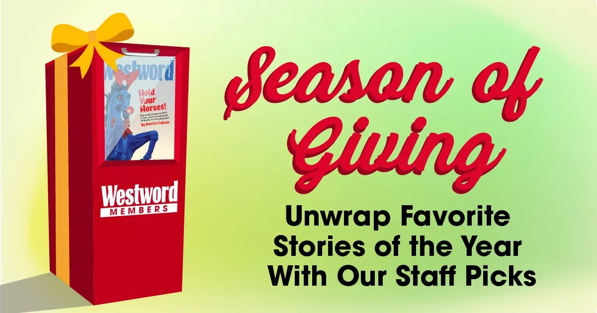Season of Giving image with a red Westword newsstand wrapped in a bow
