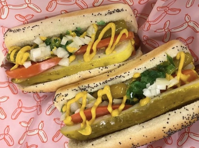 two hot dogs