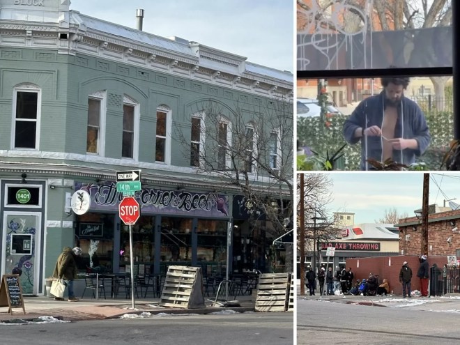 Photos showing the scene on Ogden Street between 14th and Colfax avenues, where drugs and crime are rampant.