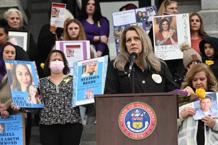 Laura Saxton speaks on Colorado Missing Persons Day.