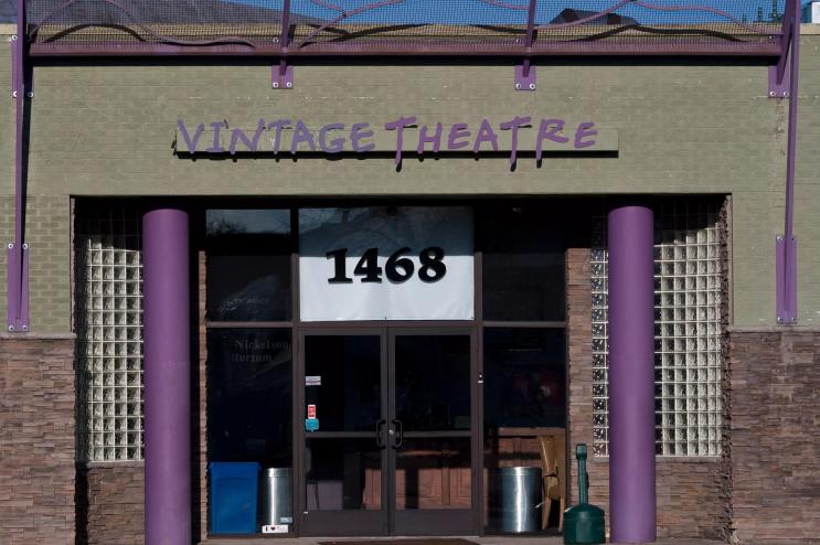 outside of building with sign reading "vintage theatre"
