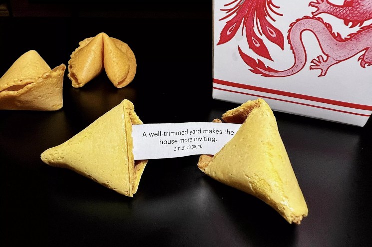 A Manscaped fortune cookie ad reads, "A well-trimmed yard makes the house more inviting."