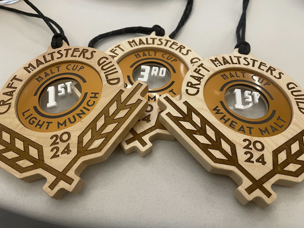Three wooden medals