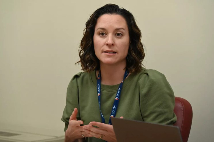 Newcomer director Sarah Plastino talks with the press