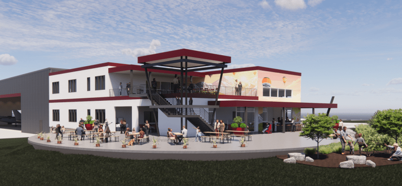 rendering of the exterior of a food hall