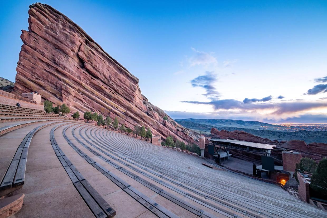 A sunrise at Red Rocks Amphitheatre.
