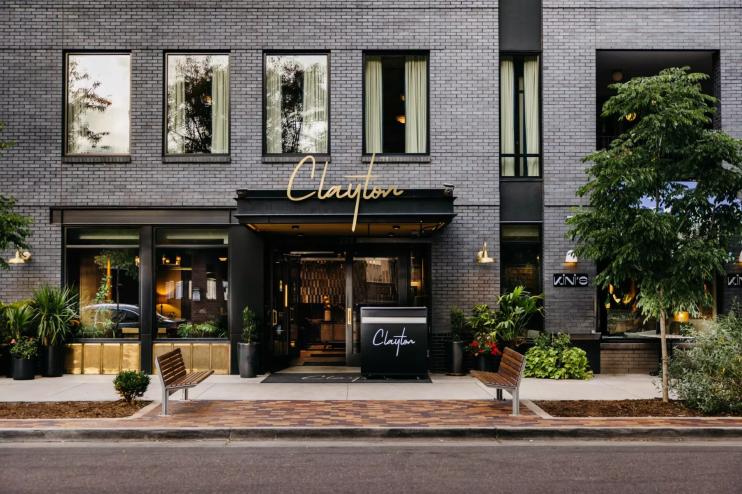 black entryway on a grey building