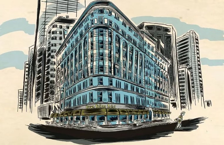 cartoon drawing of Brown Palace