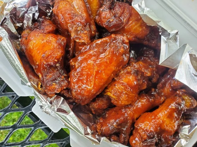 wings in a takeout box