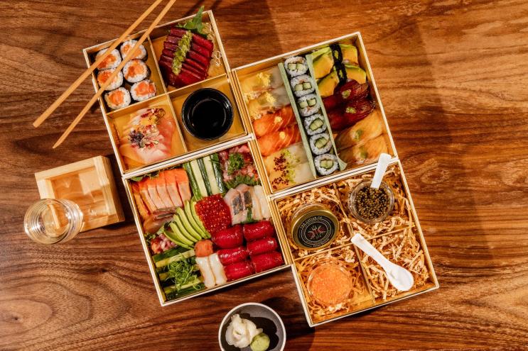 sushi in boxes