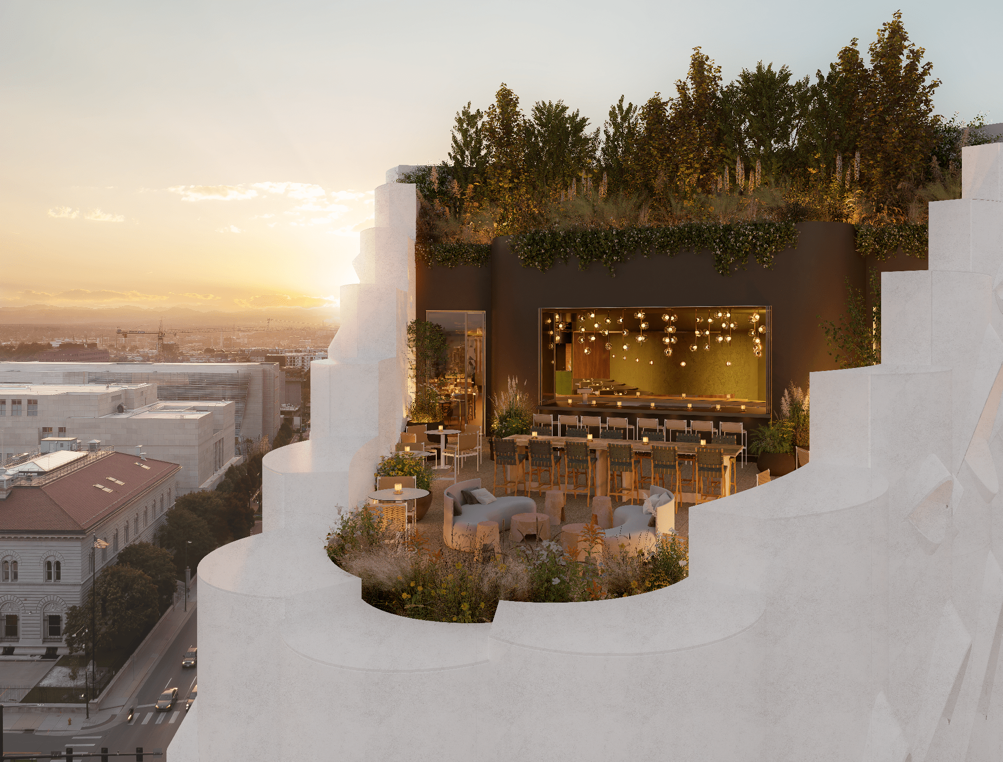 rendering of a rooftop bar