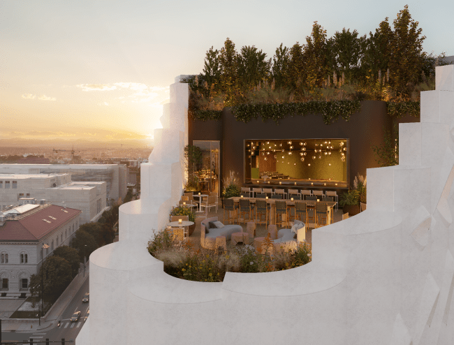 rendering of a rooftop bar