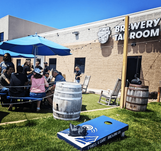 Brewery tap room and garden.