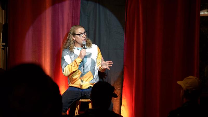 comedian pat treuer on stage