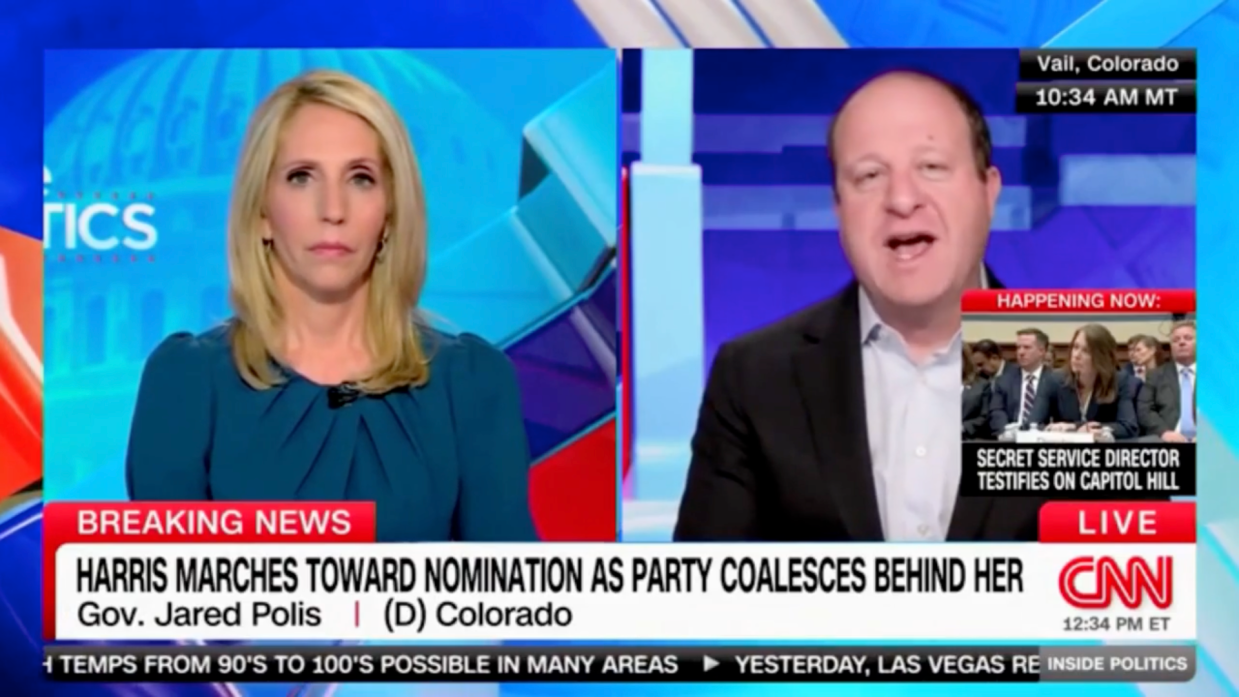 Jared Polis and Dana Bash during a CNN interview.