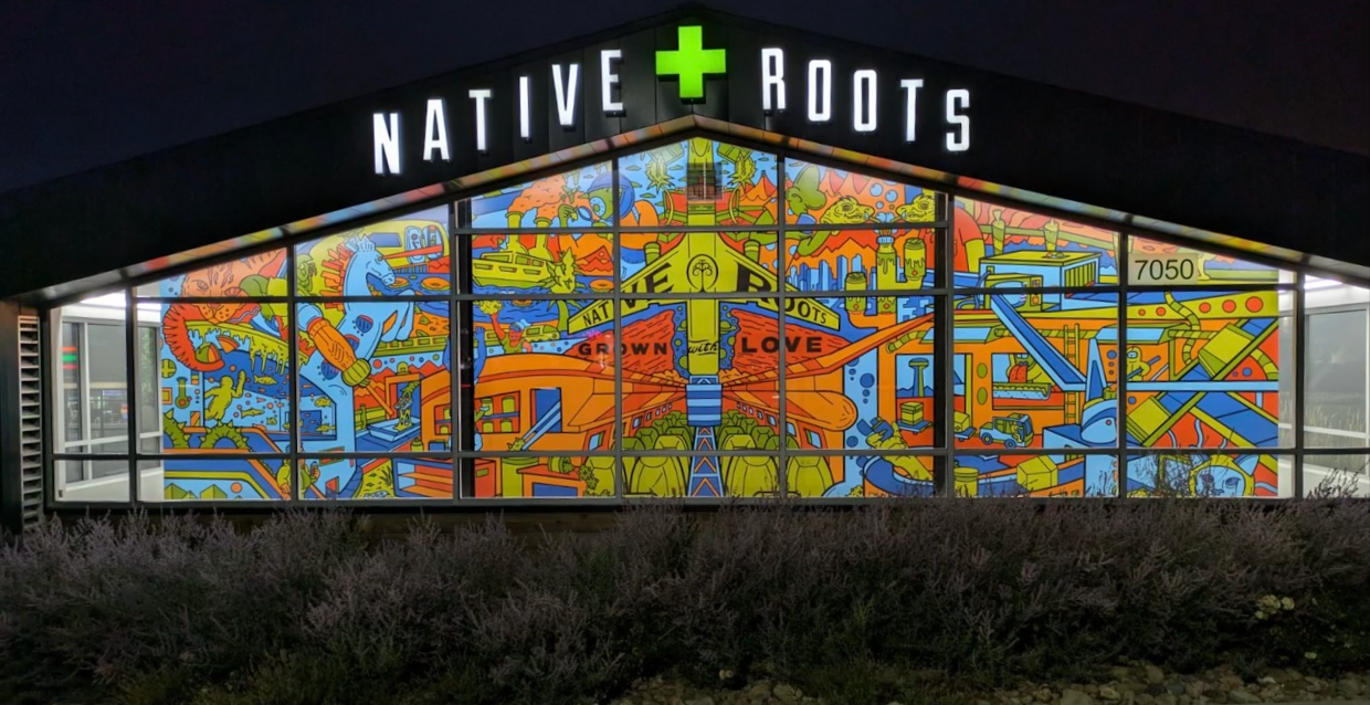 Mural in dispensary storefront