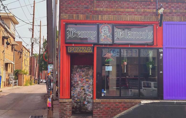exterior of a pizza slice shop