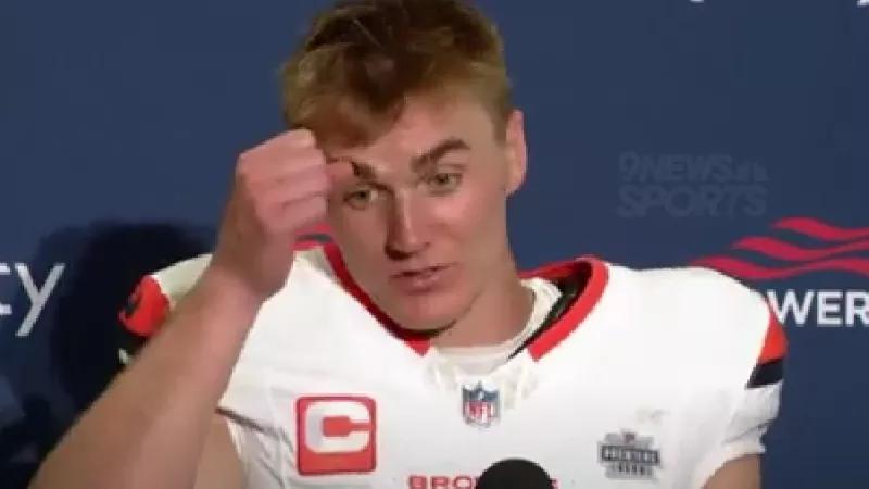 Broncos quarterback Bo Nix at press conference