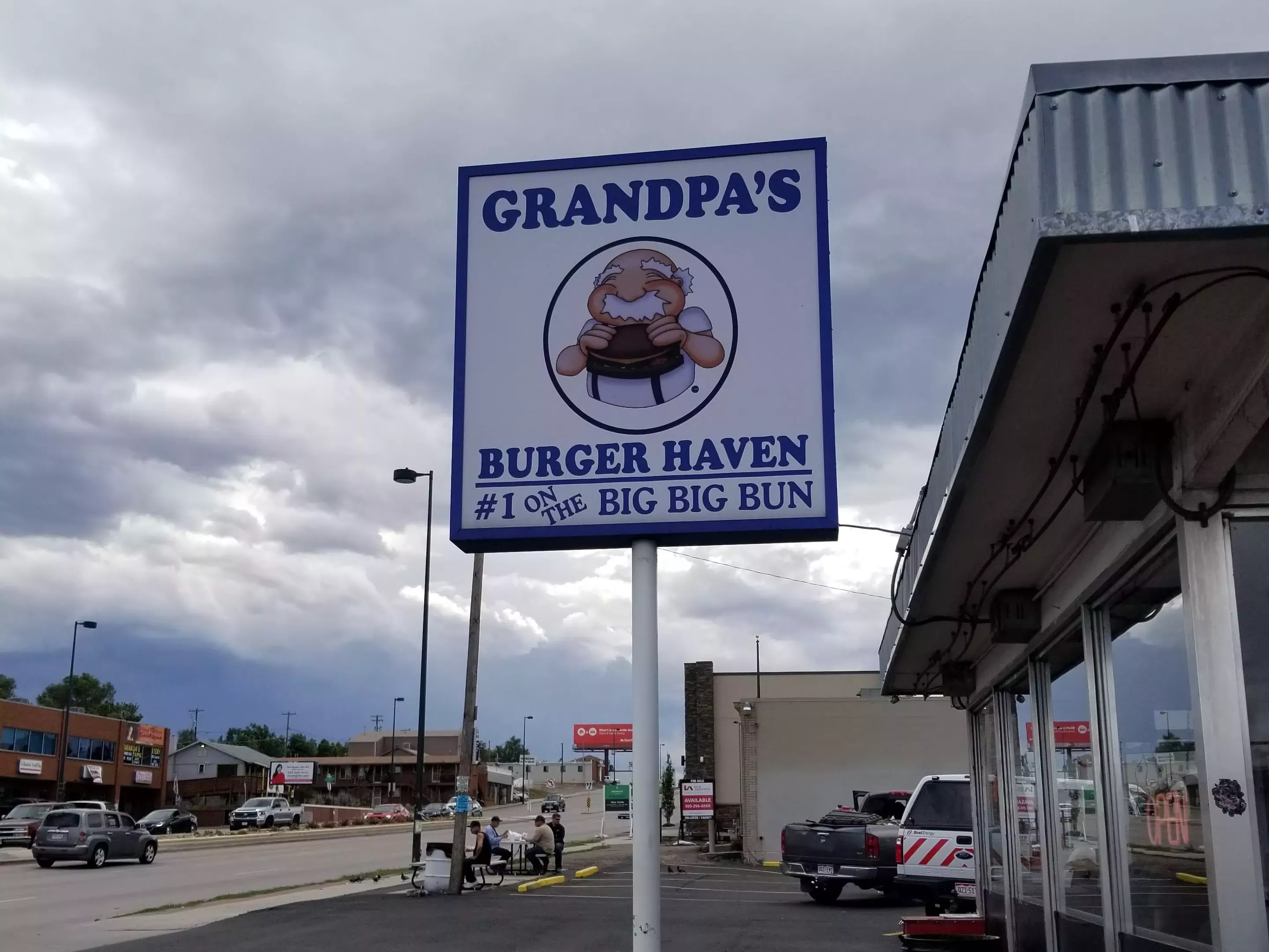 blue and white sign