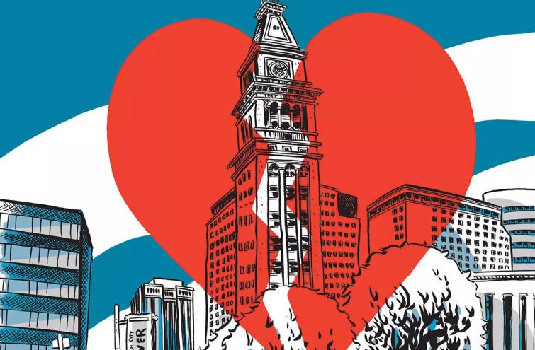 drawing of city with broken heart