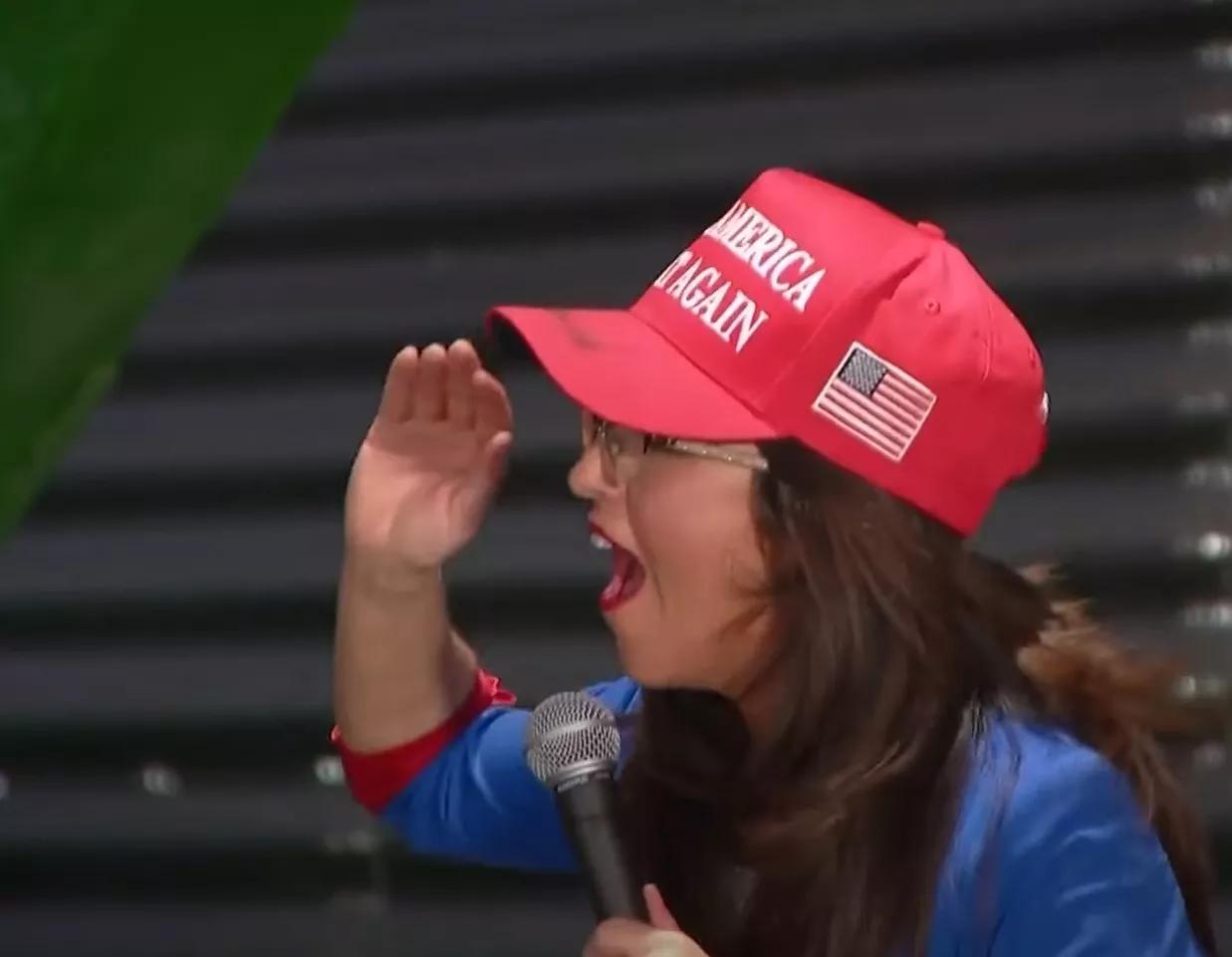 woman in red hat