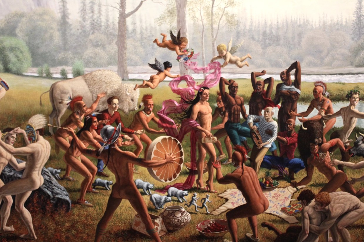 A chaotic scene of a crowd of people