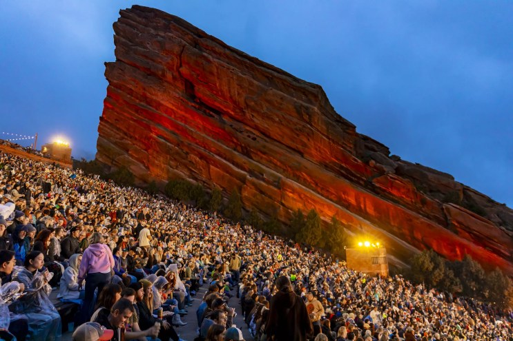 A photo showing Red Rocks from the side.