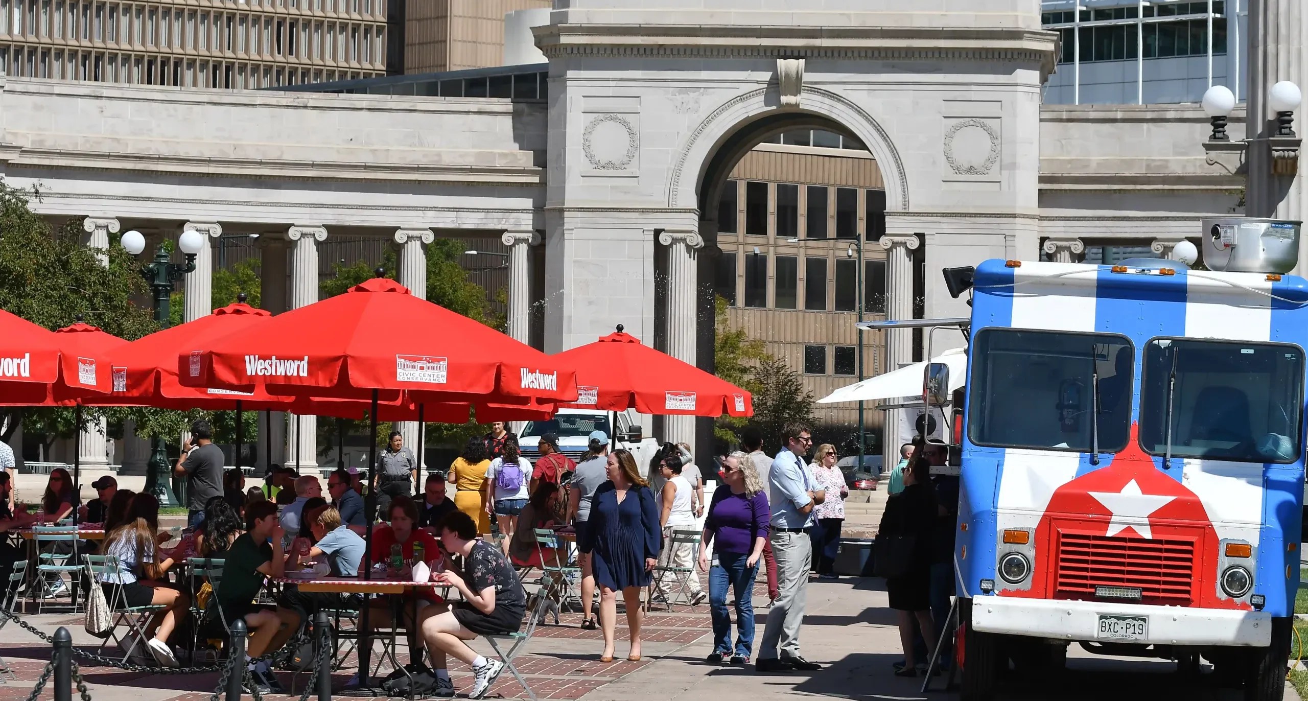 umbrellas and food truck