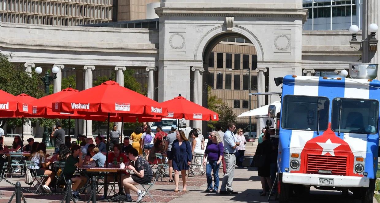 umbrellas and food truck
