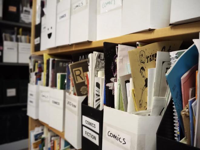 zines organized in a box