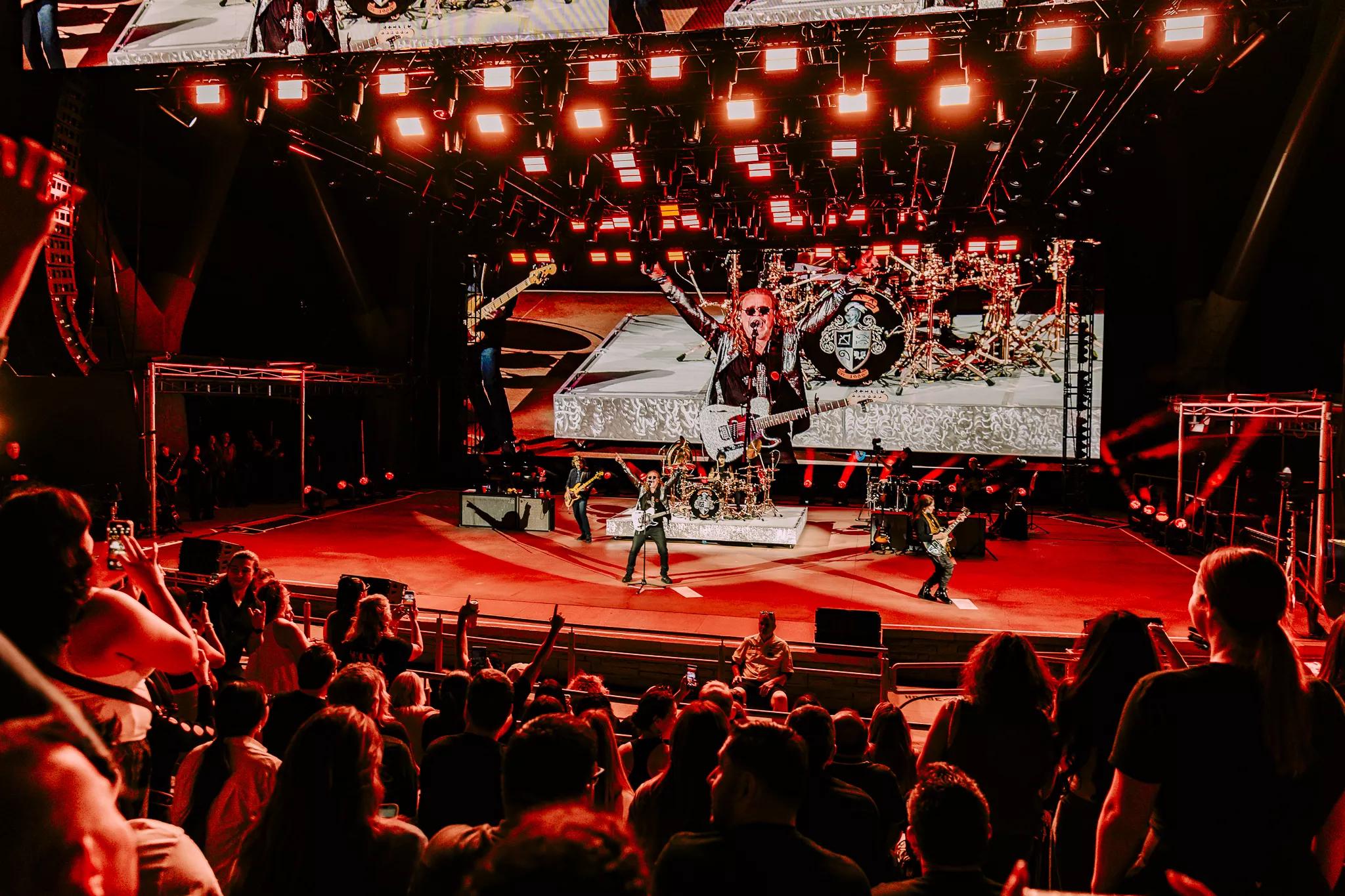 Maná on stage at Red Rocks for night one of two of their performances.