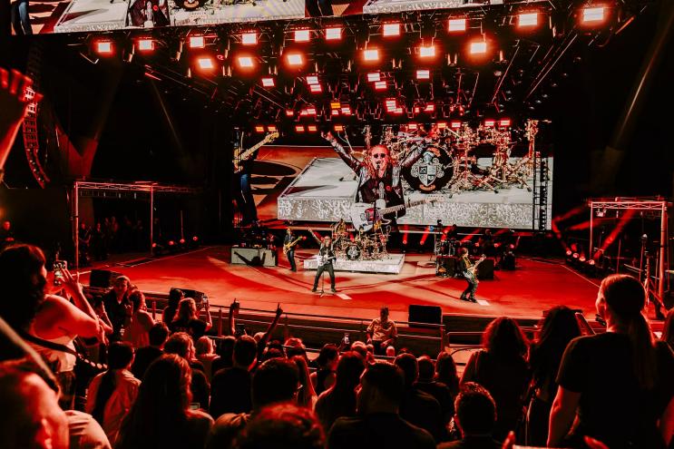 Maná on stage at Red Rocks for night one of two of their performances.
